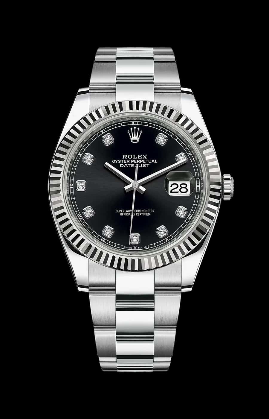 Rolex Datejust 41mm Black Diamond Dial Oyster Stainless Steel Fluted Bezel Ref. 126334-0011
