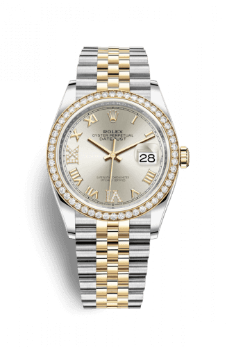 Rolex Datejust 36 Stainless Steel Yellow Gold Silver Diamond VI IX Roman Dial Jubilee Diamond Bezel
Ref. 126283RBR-0017